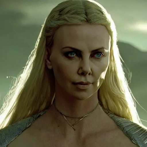 Prompt: charlize therone as galadriel in the lord of the rings