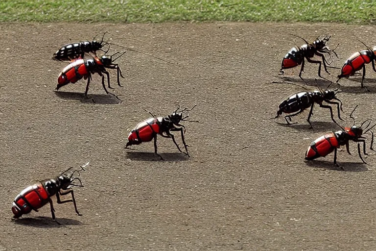 Image similar to a group of insects playing the sport of cricket