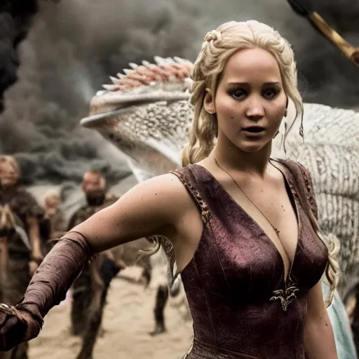 Prompt: Jennifer Lawrence as khaleesi, Cinematic still