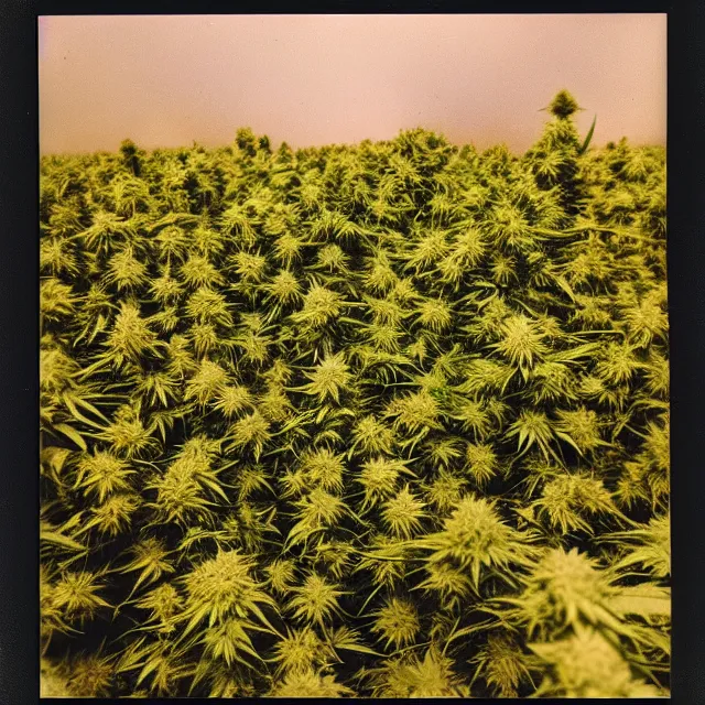 Prompt: field of cannabis on fire at night, polaroid