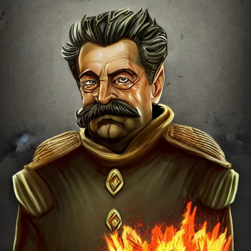 Image similar to fantasy concept art of stalin as a boss in dark souls, colored, trending on artstation