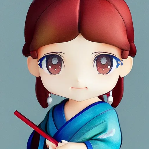 Image similar to beautiful water color concept art of face detailing cute nendoroid girl in the style of ukiyoe , toon rendering, close-up, no shade, modern art, kyoto animation