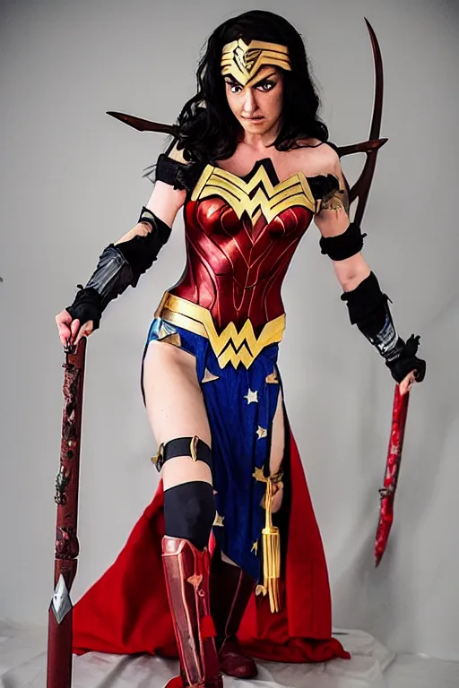 Image similar to PS5 Gal Godot Wonder Woman cosplaying as Malenia Blade of Miquella Goddess of Rot in Elden Ring by FromSoftware