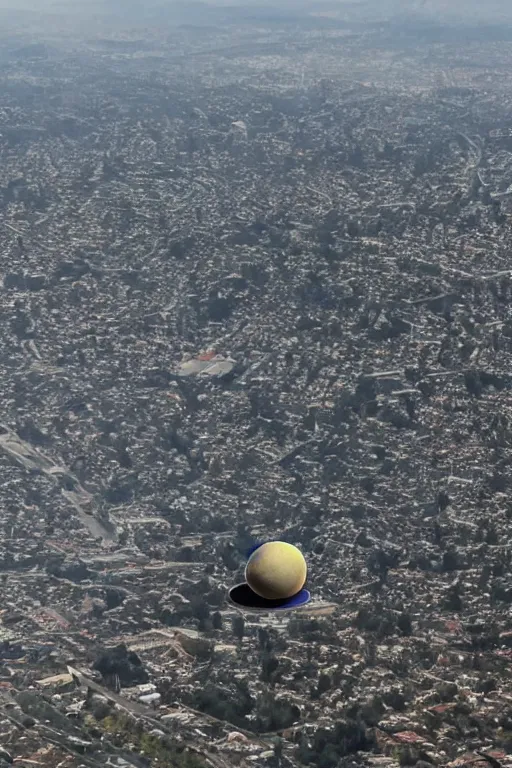 Image similar to giant eyeball!!!!! floating!! behind the clouds above southern california city