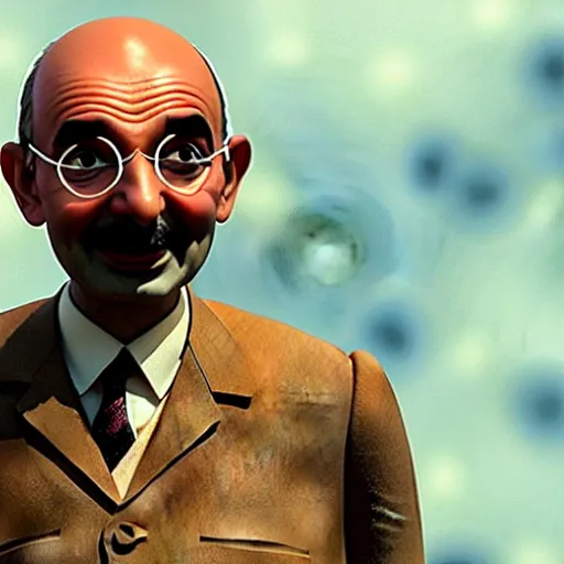 Image similar to mr. bean as mahatma ghandi. movie still. cinematic lighting.