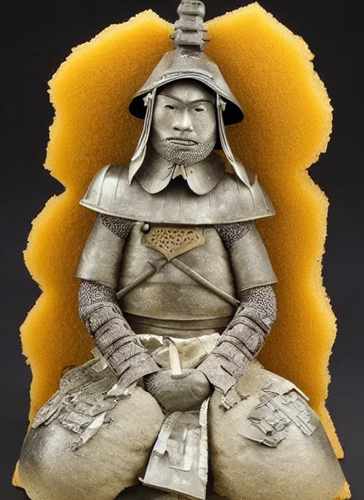 Prompt: sponge sculpture of a samurai