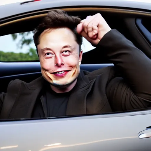 Image similar to elon musk holding a car to his mouth and eating it, highly detailed, extremely high quality, hd, 4 k, 8 k, canon 3 0 0 mm, professional photographer, 4 0 mp, lifelike, top - rated, award winning, realistic, detailed lighting, detailed shadows, sharp, no blur, edited, corrected, trending