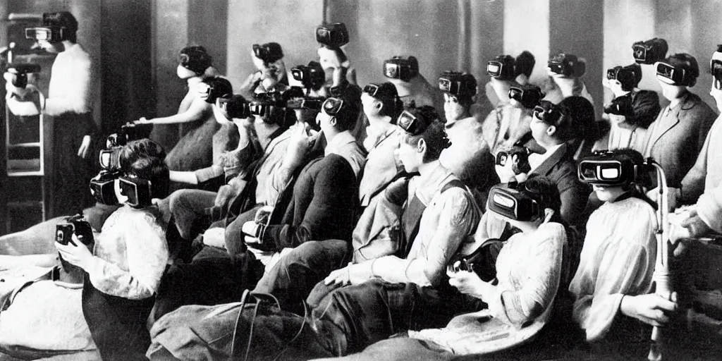 Image similar to 1 9 0 0 s photo of people using iphones ipods virtual reality headsets vr watching hd tv