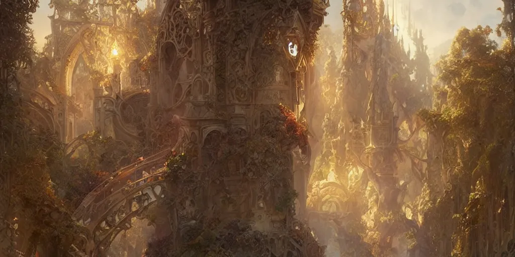 Image similar to ultra realistic illustration, gateway to fairyland from diablo and baldurs gate, intricate, elegant, highly detailed, digital painting, artstation, concept art, smooth, sharp focus, illustration, art by artgerm and greg rutkowski and alphonse mucha