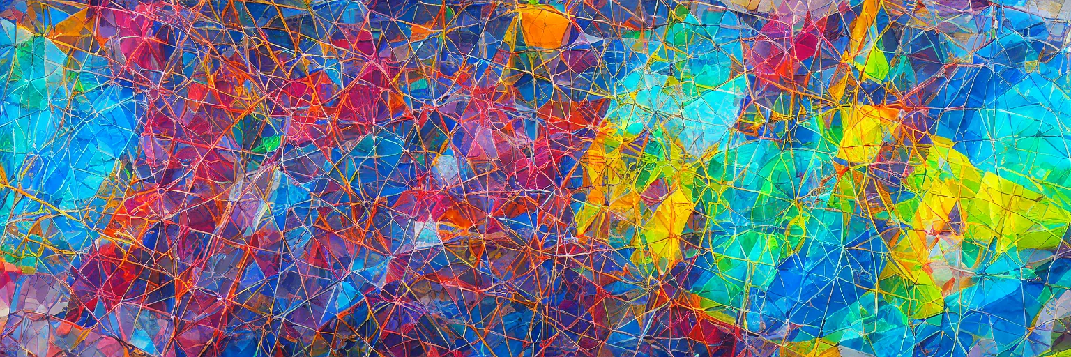 Image similar to abstract landscape, Street Art, Mural, Hypercube, Non-Euclidian, Catalan solids