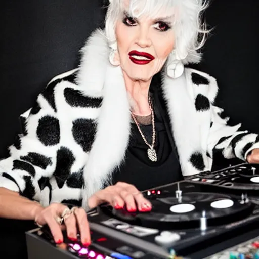 Image similar to cruella on the dj decks