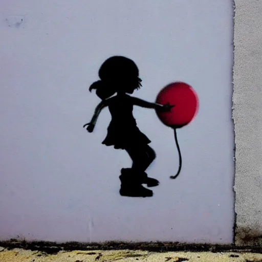 Image similar to bansky street art of small girl holding a balloon.