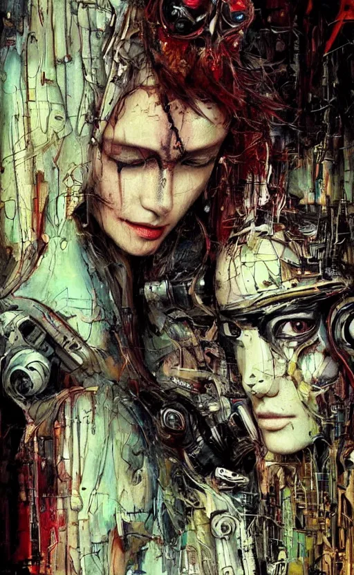 Prompt: beautiful women made of mech mask rendered in unreal engine, cyberpunk, full body, dark, rave, scifi, painted by albrecht durer | bernard buffet | carne griffiths | wlop