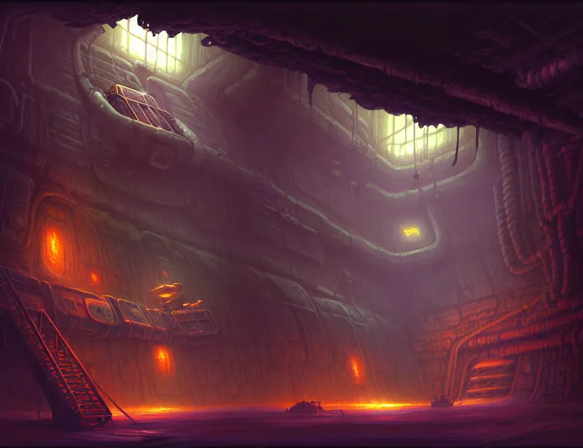 Prompt: interior view of the magic smuggler cargo hold of a flying ship, d & d planescape fantasy art, artstation contest winner, beautiful digital painting in the style of dan mumford, art by kev chan, volumetric lighting, concept art, speedpainting, fantasypunk, deep colors, cgsociety, by gerald brom, by greg rutkowski, by ruan jia