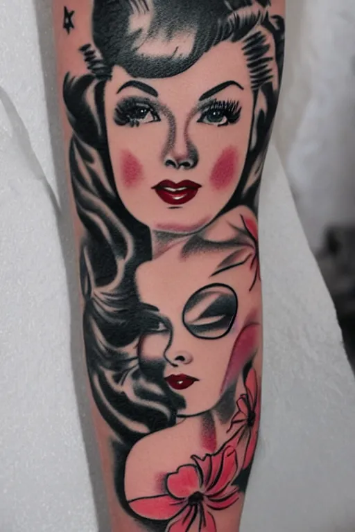 Image similar to pinup girl tattoo by Sarah Gaugler