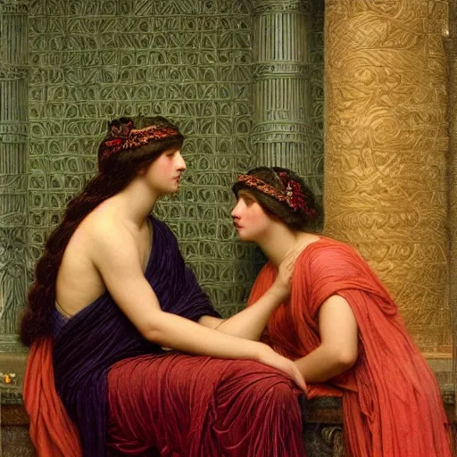 Image similar to the night crown, by John William Godward and Annie Swynnerton, embroidered robes, starry tattoos, elaborate costume, geometric ornament, symbolist, soft colors, dramatic lighting, smooth, sharp focus, extremely detailed