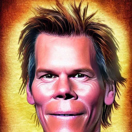 Image similar to ultra detailed kevin bacon on a slice of bacon in a hamburger rendered by octane digital painting inspired by arcimboldo