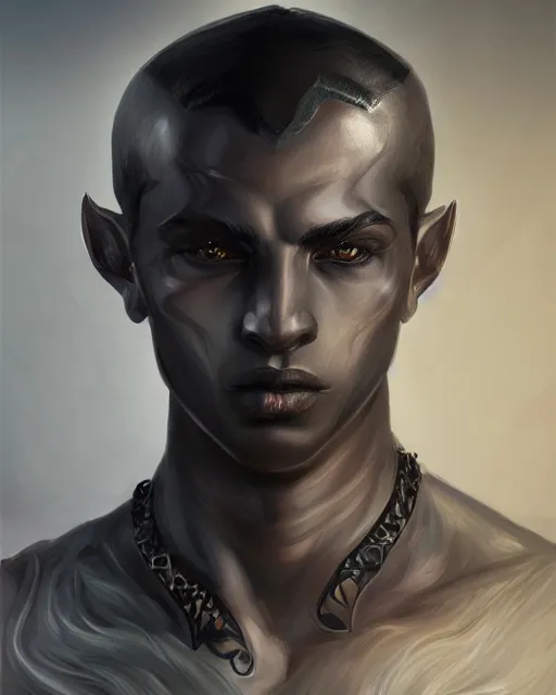 portrait of a handsome male dark elf, obsidian skin, | Stable Diffusion