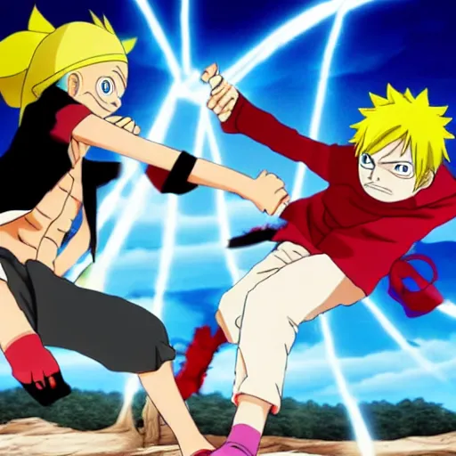 Image similar to boruto fighting luffy