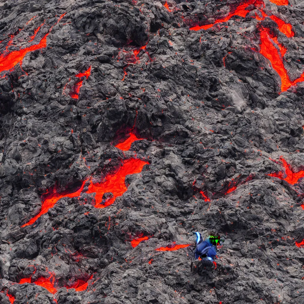 Image similar to satanic mountain goats with glowing red eyes on a sheer obsidian cliffside with lavaflow, lava waterfalls