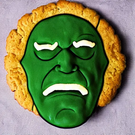 Prompt: a biscuit with the shape of hulk hogan