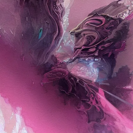 Prompt: artist who unravels aeorian reversers, art by kevin wasden and john giunta and stephen hickman, trending on artstation, dramatic pink or silver lighting closeup view expressionism, digital art, watercolor painting, german romanticism, frottage