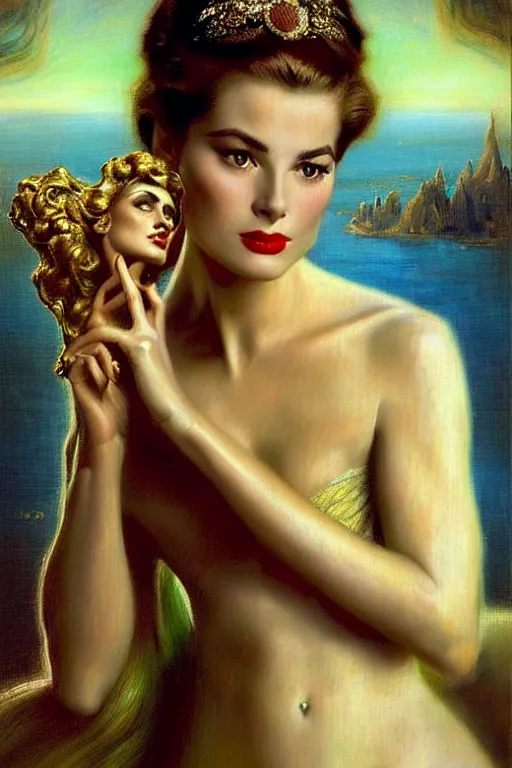 Prompt: a young and extremely beautiful grace kelly infected by night by dali in the style of a modern gaston bussiere, alphonse muca, victor horta, tom bagshaw. anatomically correct. extremely lush detail. masterpiece. melancholic scene infected by night. perfect composition and lighting. sharp focus. high contrast lush surrealistic photorealism. sultry expression on her face.