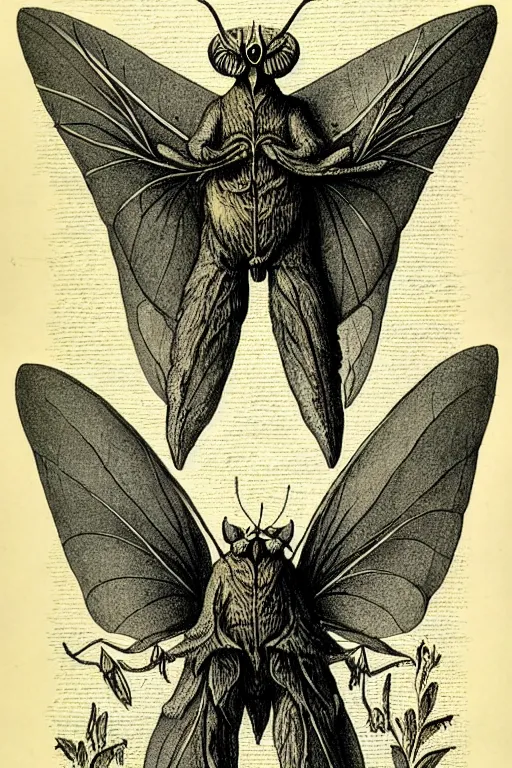 Prompt: a victorian naturalist's illustration of mothman, labels and notes, high detail, ultrasharp detail, intricate inked page border.