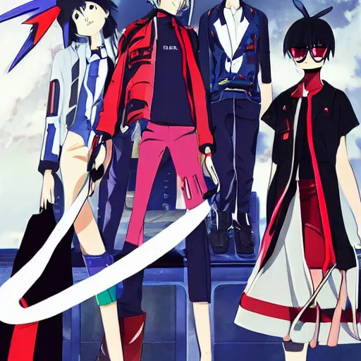 Image similar to balenciaga vetements character illustration. style gainax anime evangelion flcl official art poster