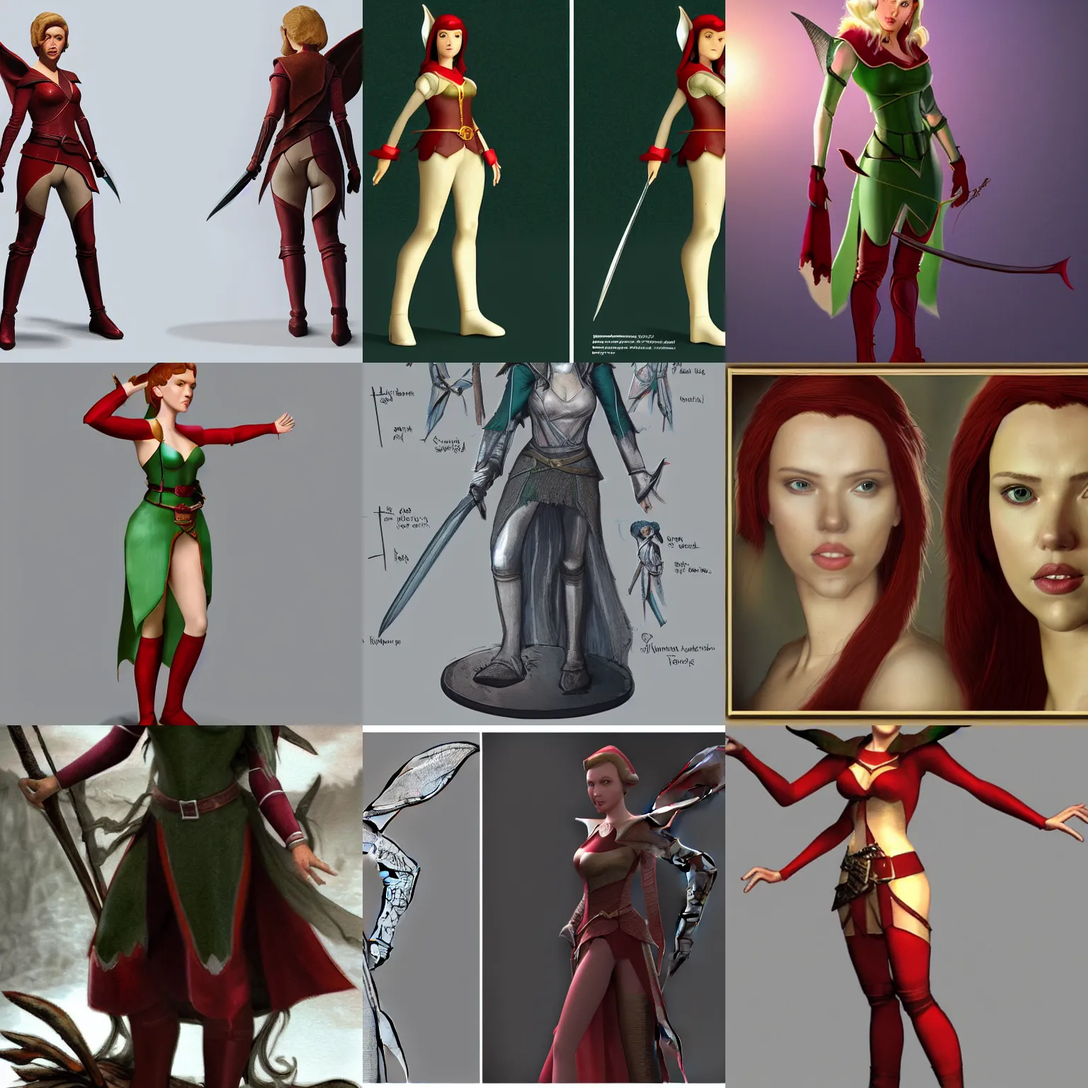 Prompt: ray tracing, scarlett johansson as a d & d elf from lotr, full body profile,