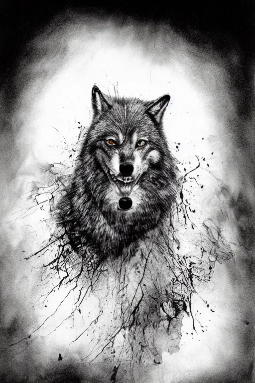 Prompt: grim - wolf, psycho stupid fuck it insane, looks like death but cant seem to confirm, various refine techniques, micro macro autofocus, to hell with you, later confirm hyperrealism, set back dead colors, devianart craze, photograph picture taken by stephen gammell