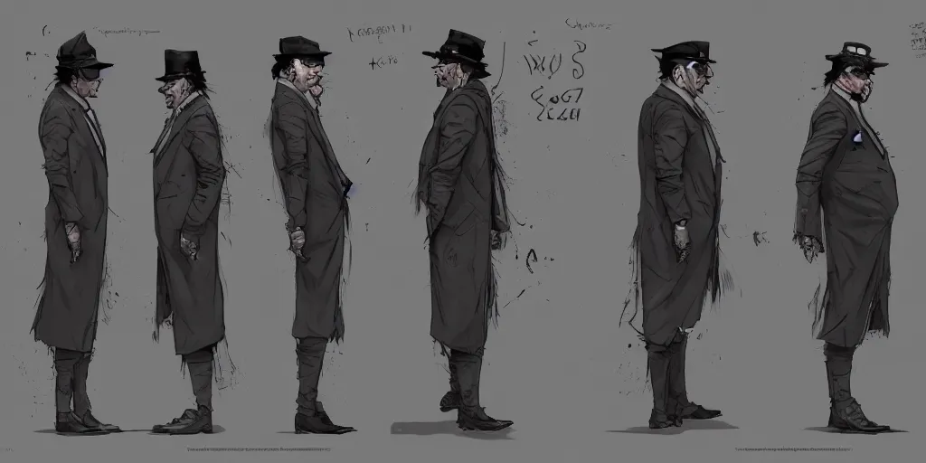 Prompt: the penguin cobblepot, character sheet, concept design, contrast, kim jung gi, greg rutkowski, zabrocki, karlkka, jayison devadas, trending on artstation, 8 k, ultra wide angle, pincushion lens effect