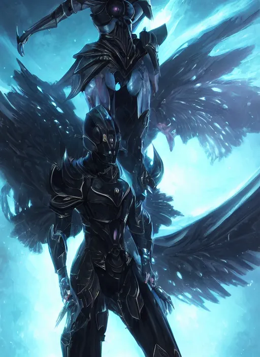 Image similar to dark seraphim knight in light armor wielding a magical lance slaying a sky beast full body silhouette. dark water, cyberpunk pearl armor, futuristic fantasy, highly detailed, digital painting, trending on artstation, concept art, sharp focus, illustration, art by artgerm and nixeu and greg rutkowski and magali villeneuve.