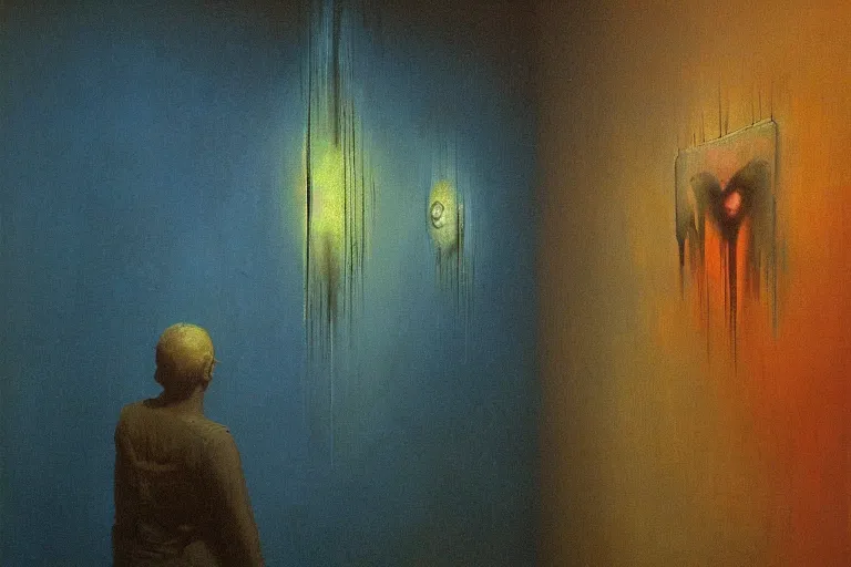 Image similar to painting on the wall in the huge surreal art gallery, art deco, by rutkovski and beksinski