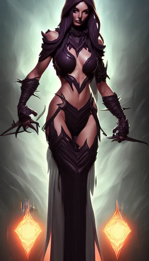 Image similar to dark sorceress full body view, highly detailed, artgerm style, artstation, soft light, sharp focus, illustration, character design, concept art, correct anatomy