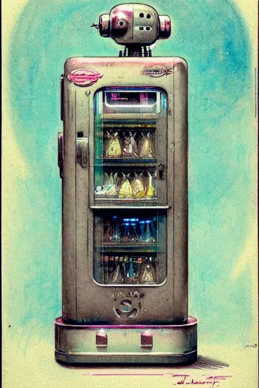 Prompt: ( ( ( ( ( 1 9 5 0 s robot vending machine. muted colors. ) ) ) ) ) by jean - baptiste monge!!!!!!!!!!!!!!!!!!!!!!!!!!!!!!