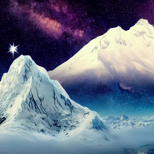 Prompt: yeti on the top of a mountain with a galaxy in the sky, cinematic