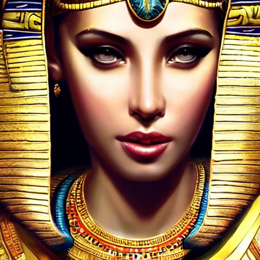 Prompt: A beautiful digital painting of a sexy female cleopatra, princess, ancient egypt behind her, intricate, cinematic lighting, highly detailed, digital painting, Artstation, concept art, smooth, sharp focus, illustration, art by Tom Bagshaw, Artgerm and Greg Rutkowski
