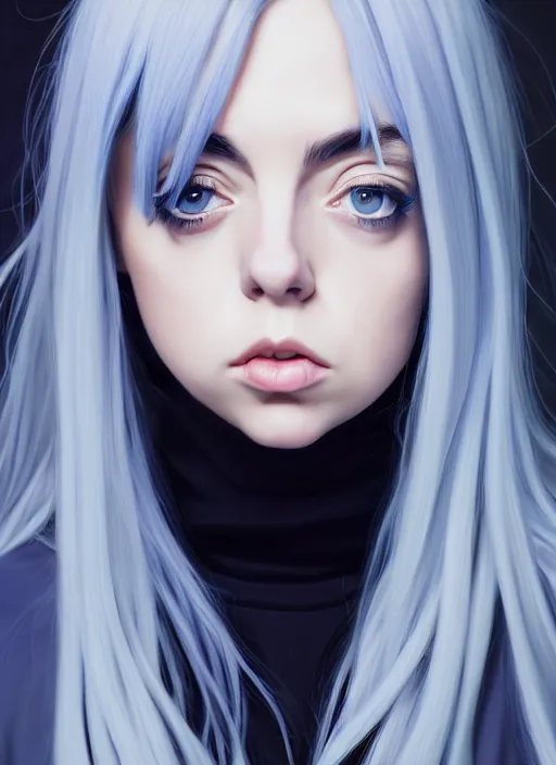 Prompt: a potrait of billie e eilish as an anime character, fine, realistic, shaded, lighting, ilya, kuvshinov, katsuhiro, artgerm, jeremy, lipkin, michael, garmash, glamour, feminine, elegant, smooth, vibrant, focused, radiant, light, detailed, intricate, unreal, engine, 5