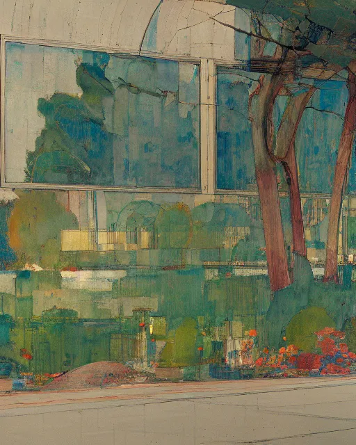 Image similar to reclaimed by nature by richard diebenkorn, wallpaper, highly detailed, trending on artstation.