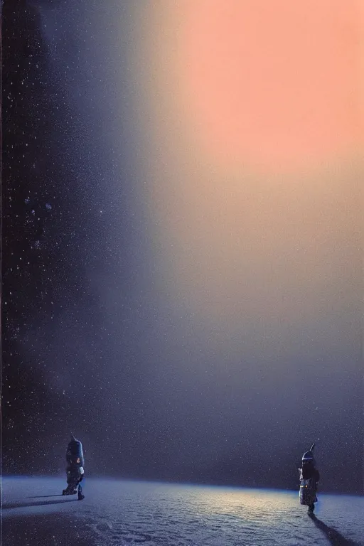 Image similar to emissary space by arthur haas and bruce pennington and john schoenherr, cinematic matte painting, photo realism, dark color palate, blue hour light snow