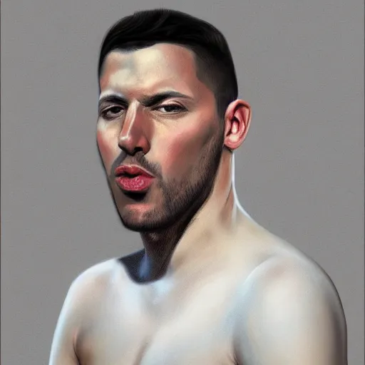 Image similar to portrait of Adrian Lima giving the middle finger, photo realistic, by Terry Richardson, digital art, artstation