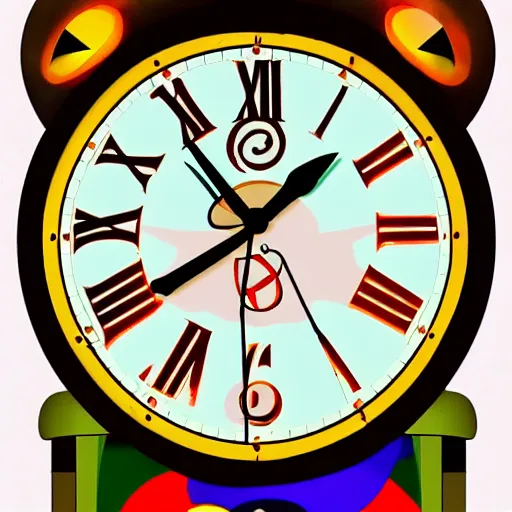 Prompt: tick tock clock from mario 6 4 in the style of salvador dali