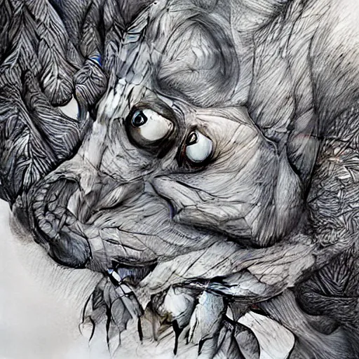 Image similar to surreal creatures drawn in ballpoint pen shading by Ronny Khalil