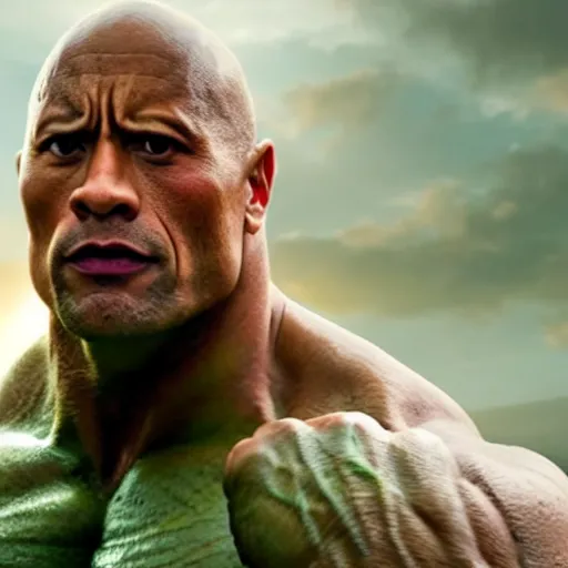 Image similar to dwayne johnson as hulk, marvel cinematic universe, mcu, 4 k, raw, unedited, green skin, symmetrical balance, in - frame,