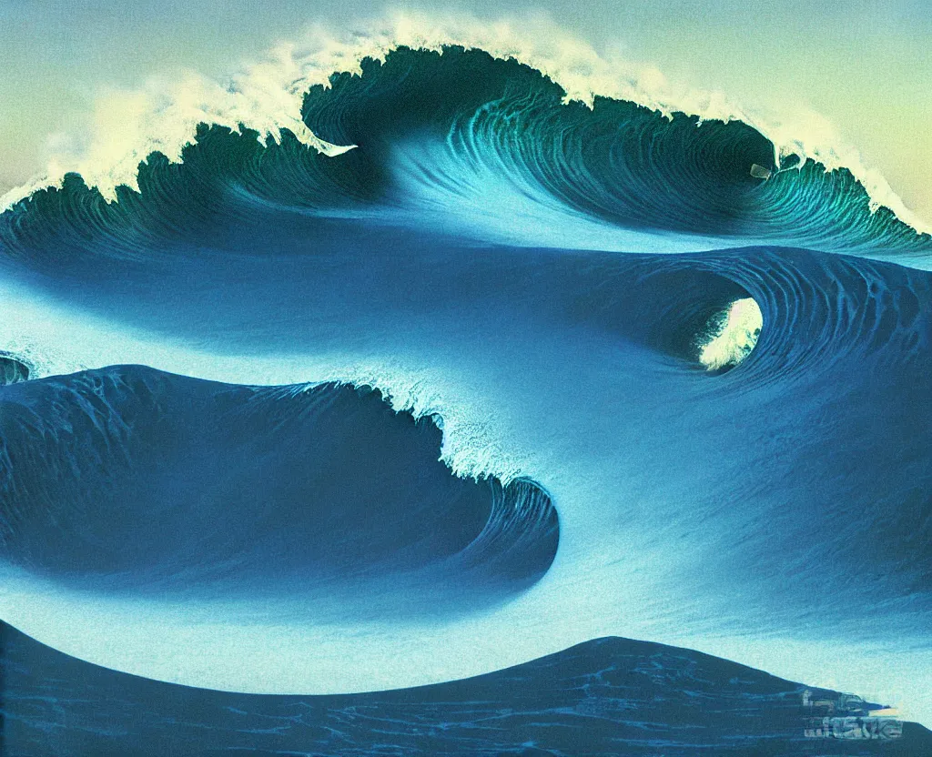 Image similar to banzai pipeline wave breaking darkness barrel by zdzisław beksinski ; ultra - realistic 3 d depth shading ; third reef pipeline by katsushika hokusai