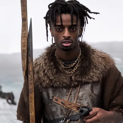 Image similar to playboi carti in vikings 4 k the detailed super realistic