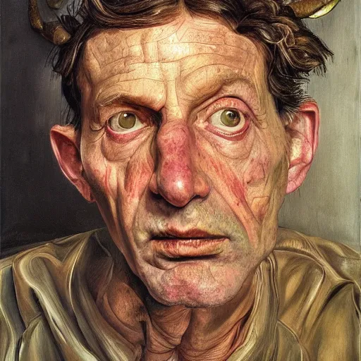 Prompt: high quality high detail painting by lucian freud, hd, devil satan portrait, photorealistic lighting