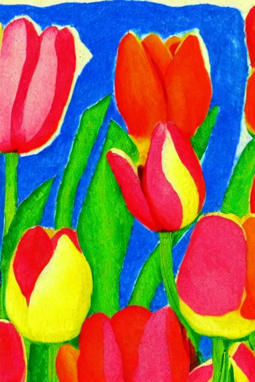 Image similar to a doodle drawing of a tulip in the stale of frida kahlo with the colors of mexico