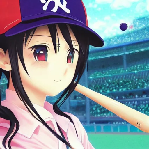 Image similar to this is the most beautiful anime girl playing baseball in the most beautiful artwork of the most beautiful anime girl playing baseball!, artstation!! pixiv!!, scenery art detailed, volumetric lighting, by range murata